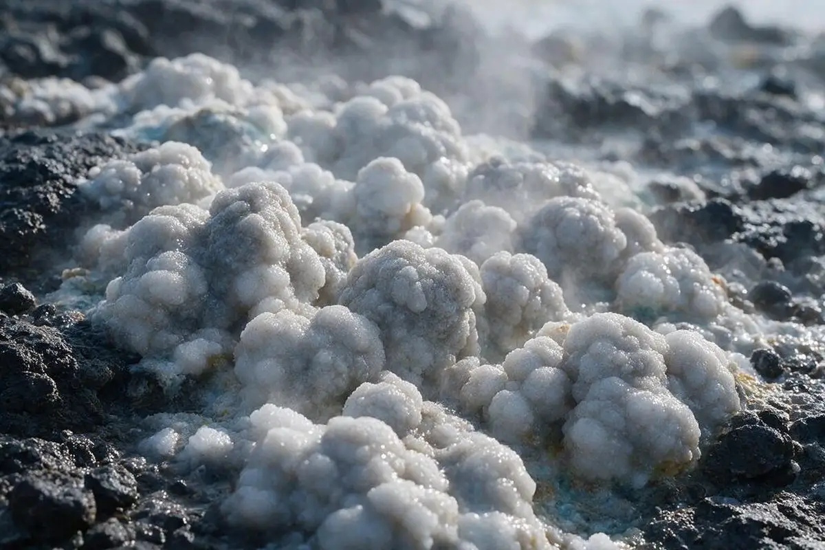 Amorphous silica scale precipitated from geothermal brine onto volcanic rock